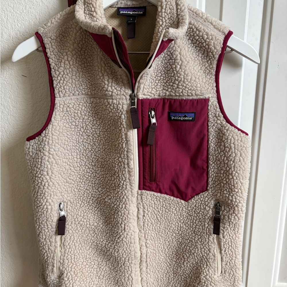 Patagonia Women’s Fleece Vest in Cream and Magenta